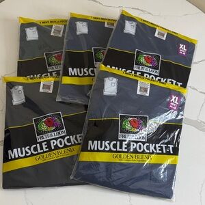 Fruit of the Loom Men's Gray Muscle Pocket T-Shirt 5 pack lot